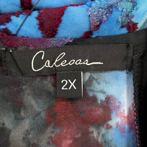 New Calessa Patchwork Tie Dye Burnout Asymmetrical Tunic Shirt Plus Size 2X - Picture 6 of 7